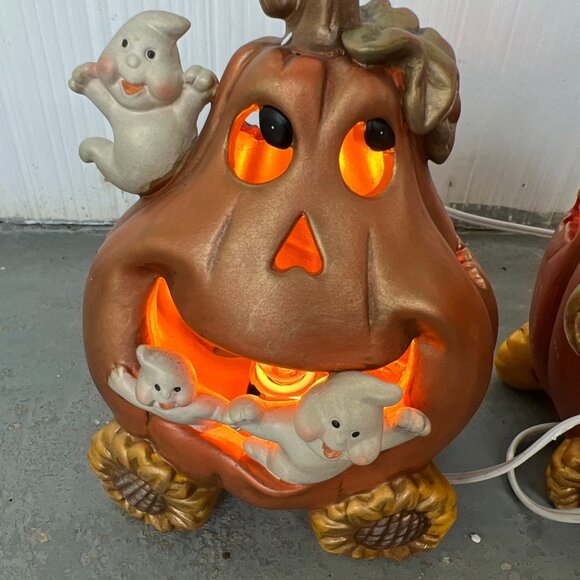 vintage Halloween light up train ghosts, cats, pumpkins sunflowers 3 piece set - Picture 8 of 16